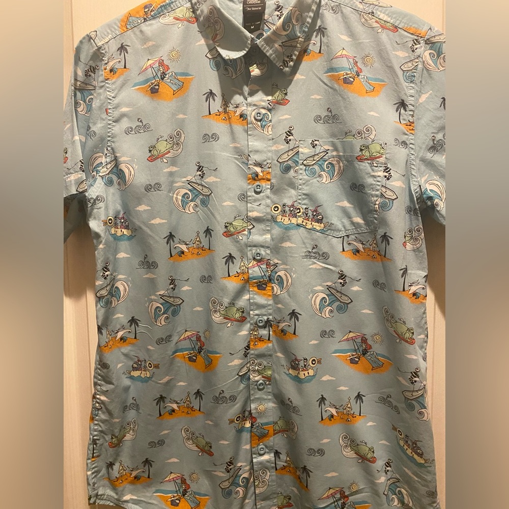 Nightmare Before Christmas Hawaiian Shirt Men’s Button Down Blue Size Medium